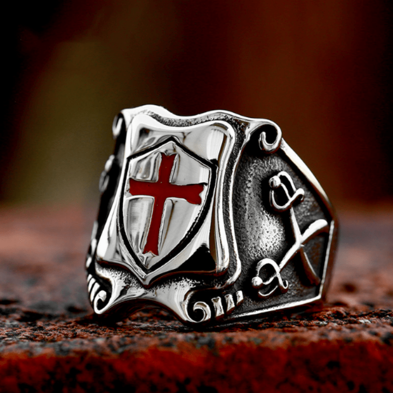 Men's Punk Retro Shield Cross Pattern Ring